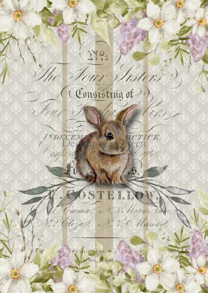 Decoupage Queen Paper  Hand Painted Bunny