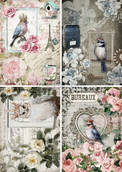 Decoupage Queen Paper Crowned Birds Four Pack