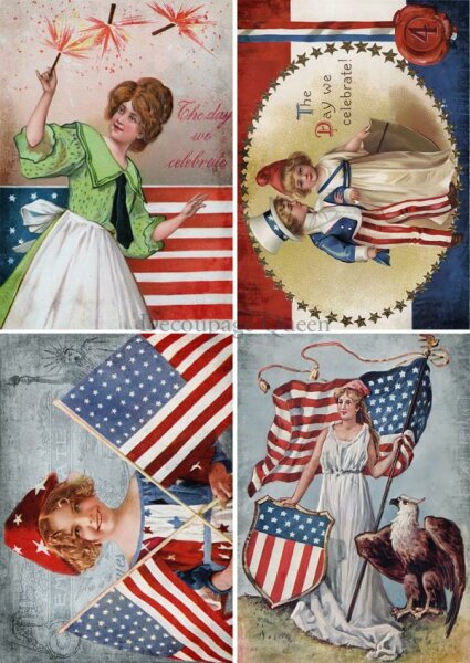 Decoupage Queen Paper Fourth of July Four Pack